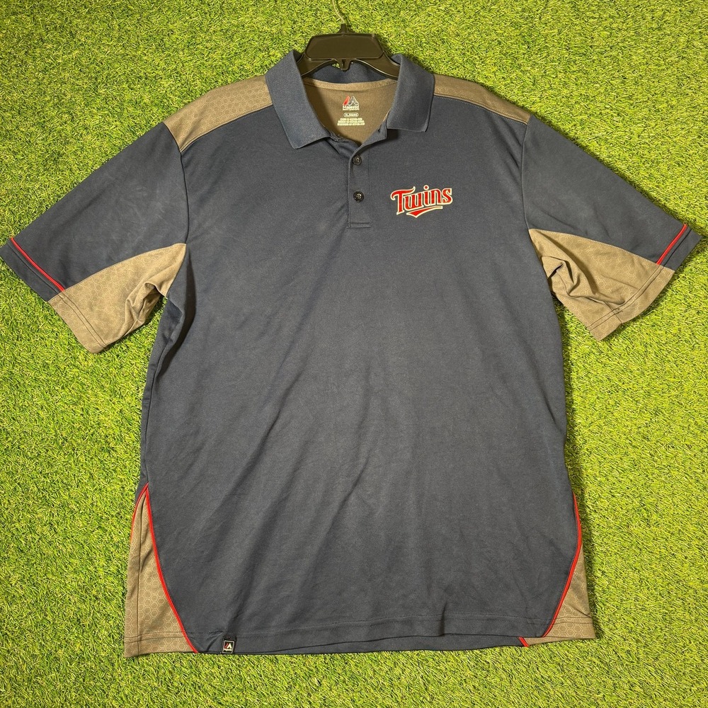 Majestic Minnesota Twins Polo Shirt XL Blue Gray MLB Baseball Team Gear